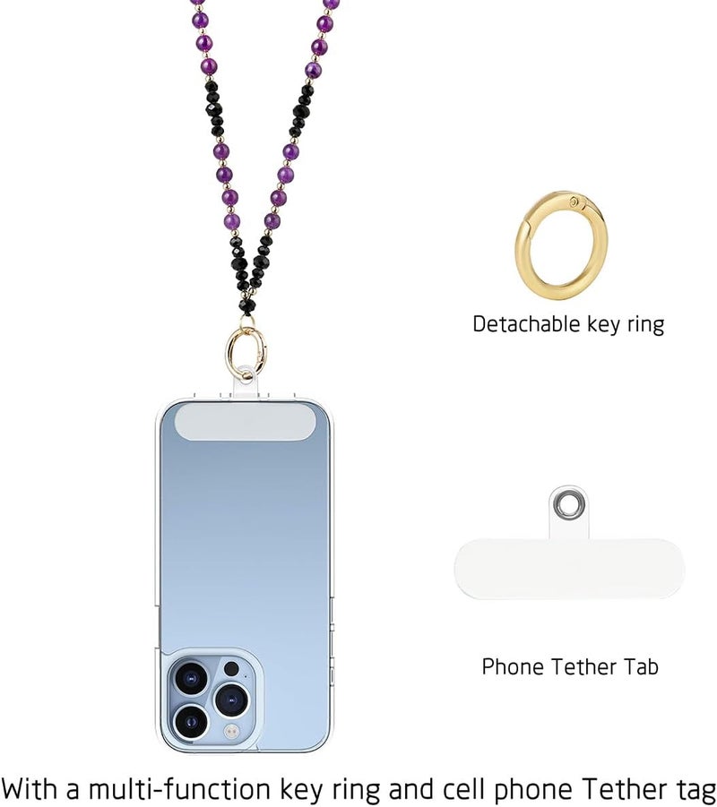 AIDSOTOU Lanyards for ID Badges and Keys,Natural Stone Beaded Teacher Lanyard for Women,Retractable Lanyard with ID Holder Cute Lanyards for Teachers (Purple) - Image 5